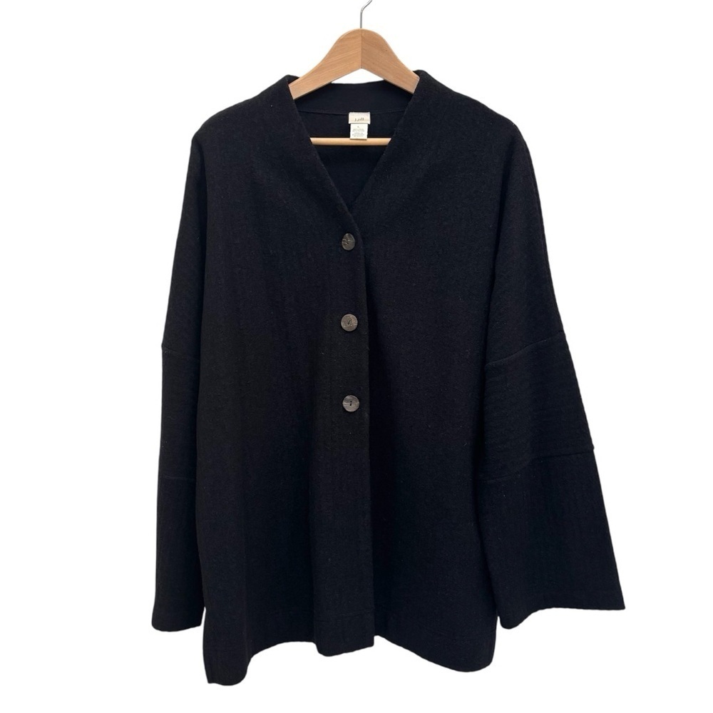 J. Jill Wool Blend Long Cardigan Sweater Size Large Lagenlook Minimalist Black
